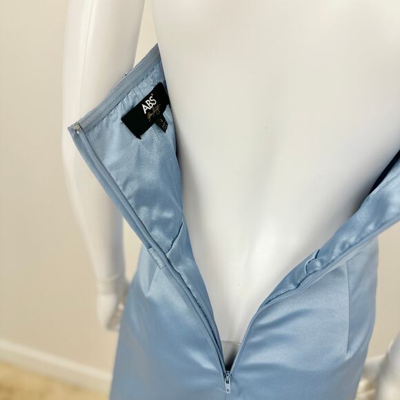 ABS Allen Schwartz Strapless Dress Light Blue Satin Corset Draped Pleated US 2 - Picture 8 of 11